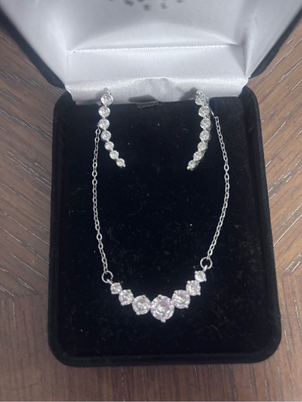 Sterling Silver Crystal Necklace and Earrings Set - White